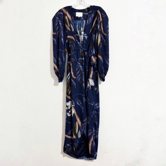 Johanna Ortiz‎ Reino Vegetal Printed Wrap Midi Dress in Blue Floral - Picture 3 of 9